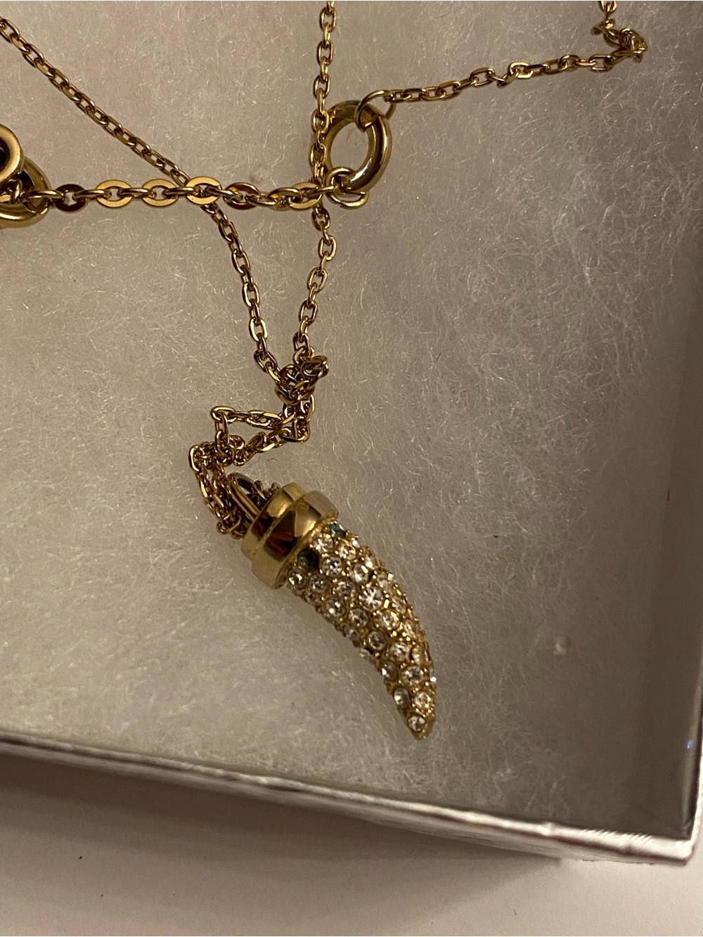 Michael Kors Paved Crystal Gold Tone Horn Pendant Necklace
